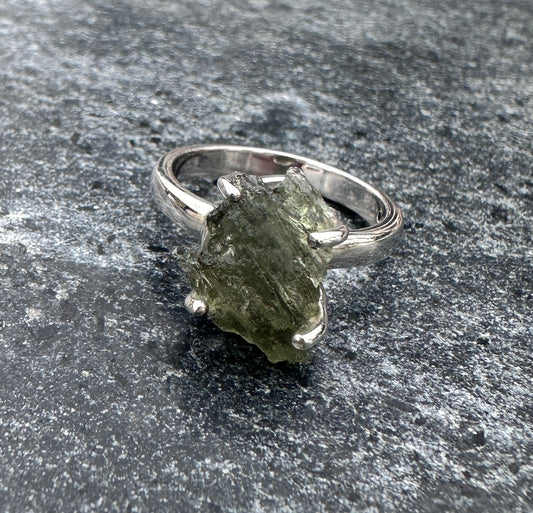 Moldavite Ring Sterling Silver (SIZE 6 or L/M) | TRANSFORMATIVE TEKTITE