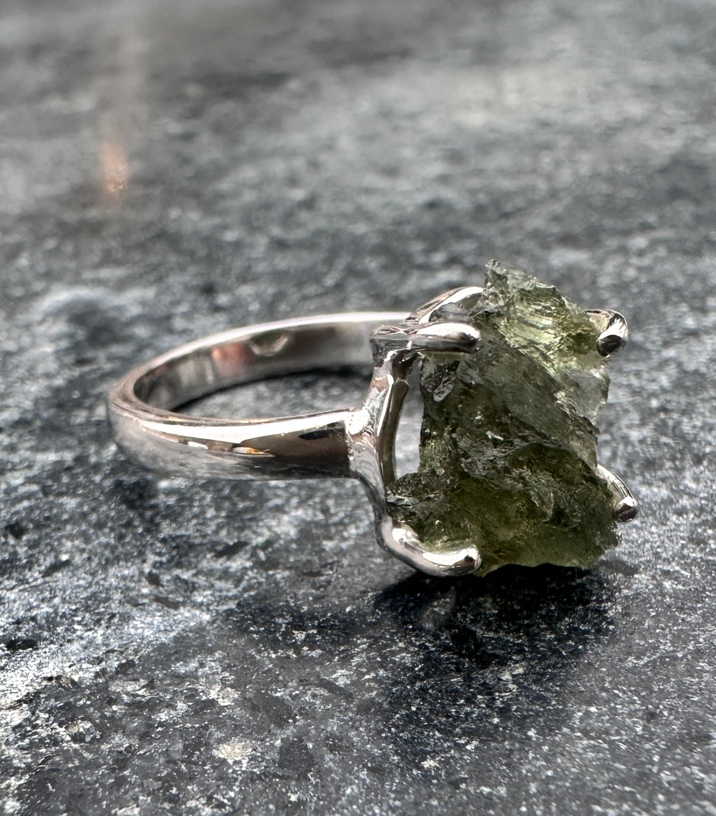 Moldavite Ring Sterling Silver (SIZE 6 or L/M) | TRANSFORMATIVE TEKTITE