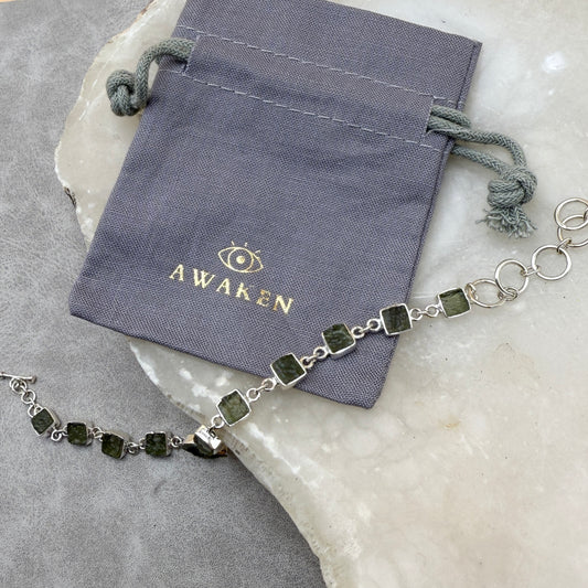 Moldavite Sterling Silver Bracelet | TRANSFORMATIVE TEKTITE