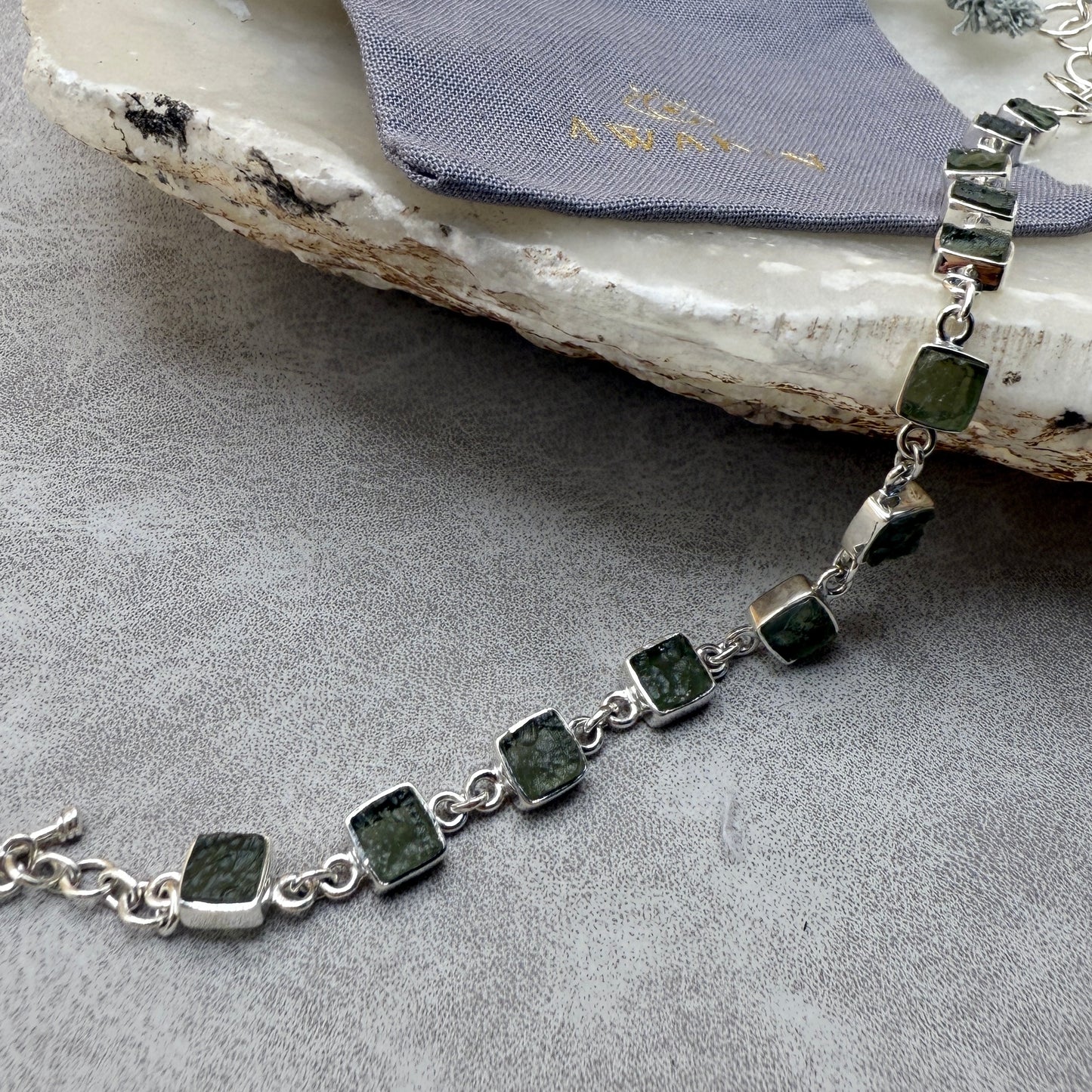 Moldavite Sterling Silver Bracelet | TRANSFORMATIVE TEKTITE