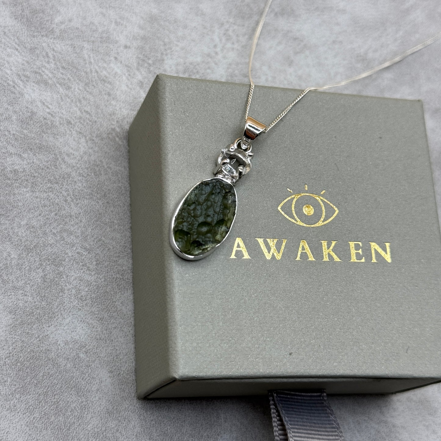 Moldavite & Herkimer Diamond Necklace Sterling Silver | TRANSFORMATIVE TEKTITE | 'STONE OF ATTUNEMENT'