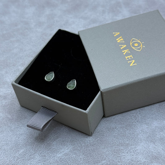 Moldavite Teardrop Studs Sterling Silver | TRANSFORMATIVE TEKTITE