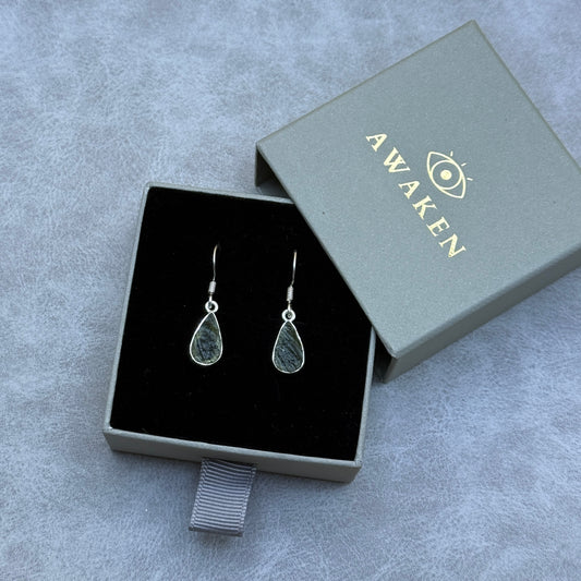 Moldavite Teardrop Sterling Silver Drop Earrings | TRANSFORMATIVE TEKTITE