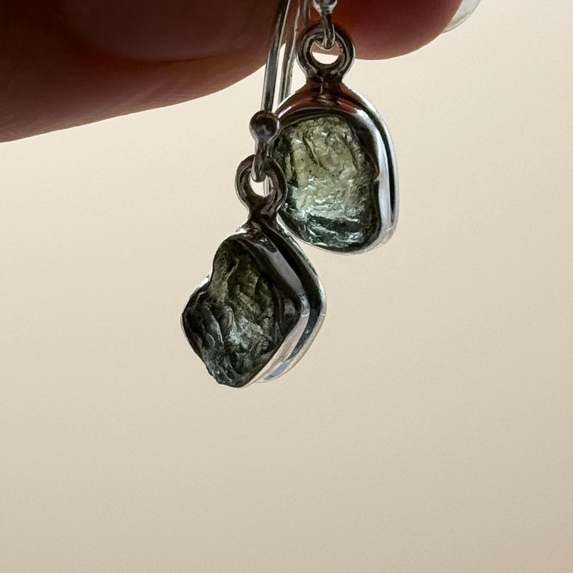 Moldavite Sterling Silver Drop Earrings | TRANSFORMATIVE TEKTITE