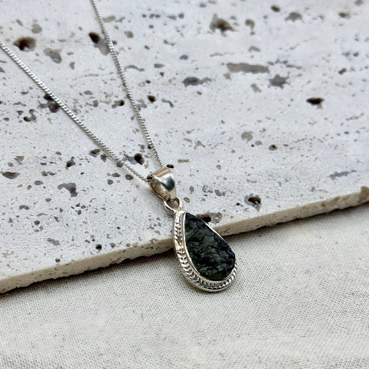 Moldavite Necklace Sterling Silver | TRANSFORMATIVE TEKTITE