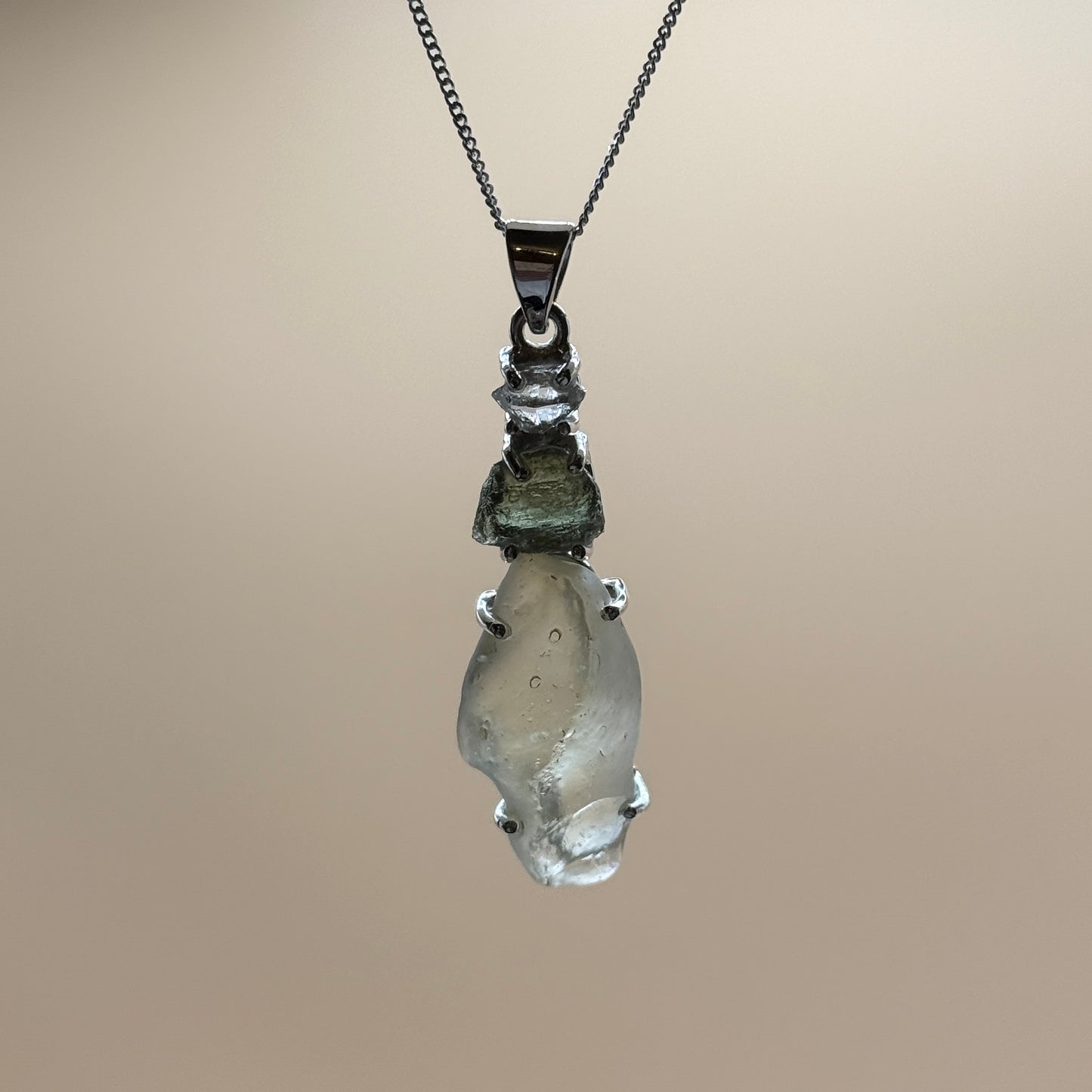 Moldavite, Herkimer Diamond & Libyan Necklace Sterling Silver | TRANSFORMATIVE TEKTITE | 'STONE OF ATTUNEMENT' | ABUNDANCE