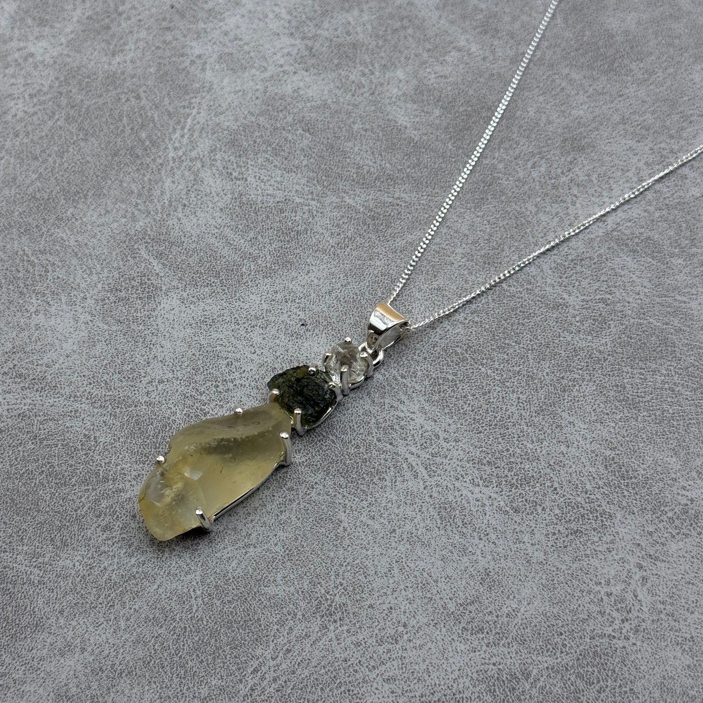 Moldavite, Herkimer Diamond & Libyan Necklace Sterling Silver | TRANSFORMATIVE TEKTITE | 'STONE OF ATTUNEMENT' | ABUNDANCE