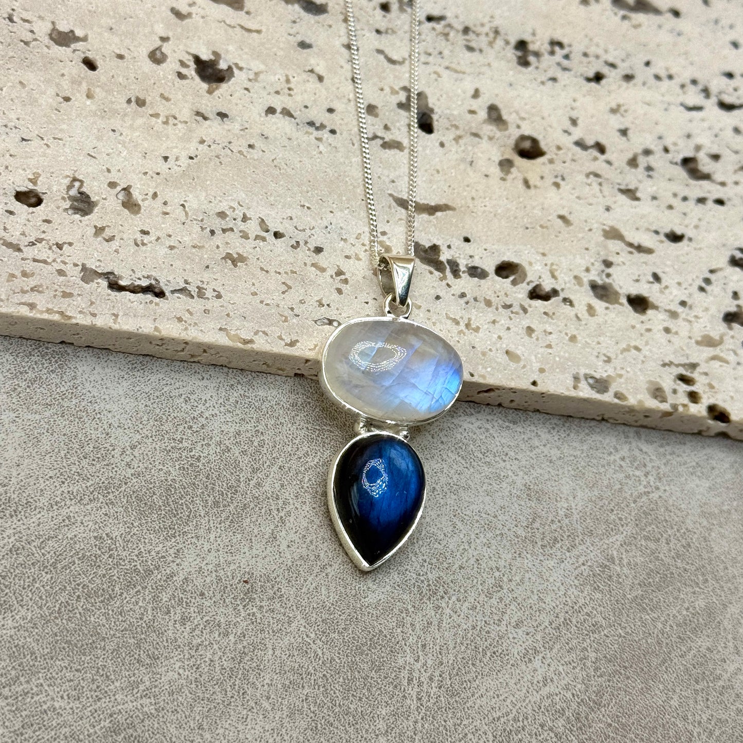 Labradorite & Moonstone Sterling Silver Combination Necklace | SPIRITUALITY | PROTECTION | DIVINE FEMININE