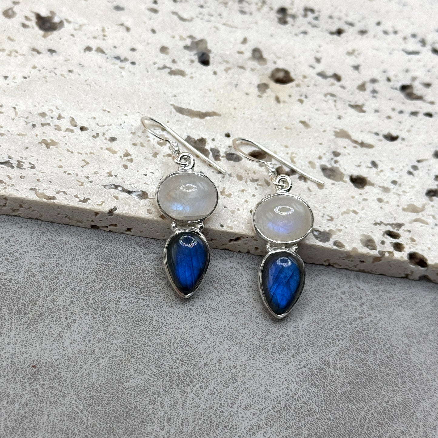 Labradorite & Moonstone Sterling Silver Combination Dangle Earrings | SPIRITUALITY | PROTECTION | DIVINE FEMININE