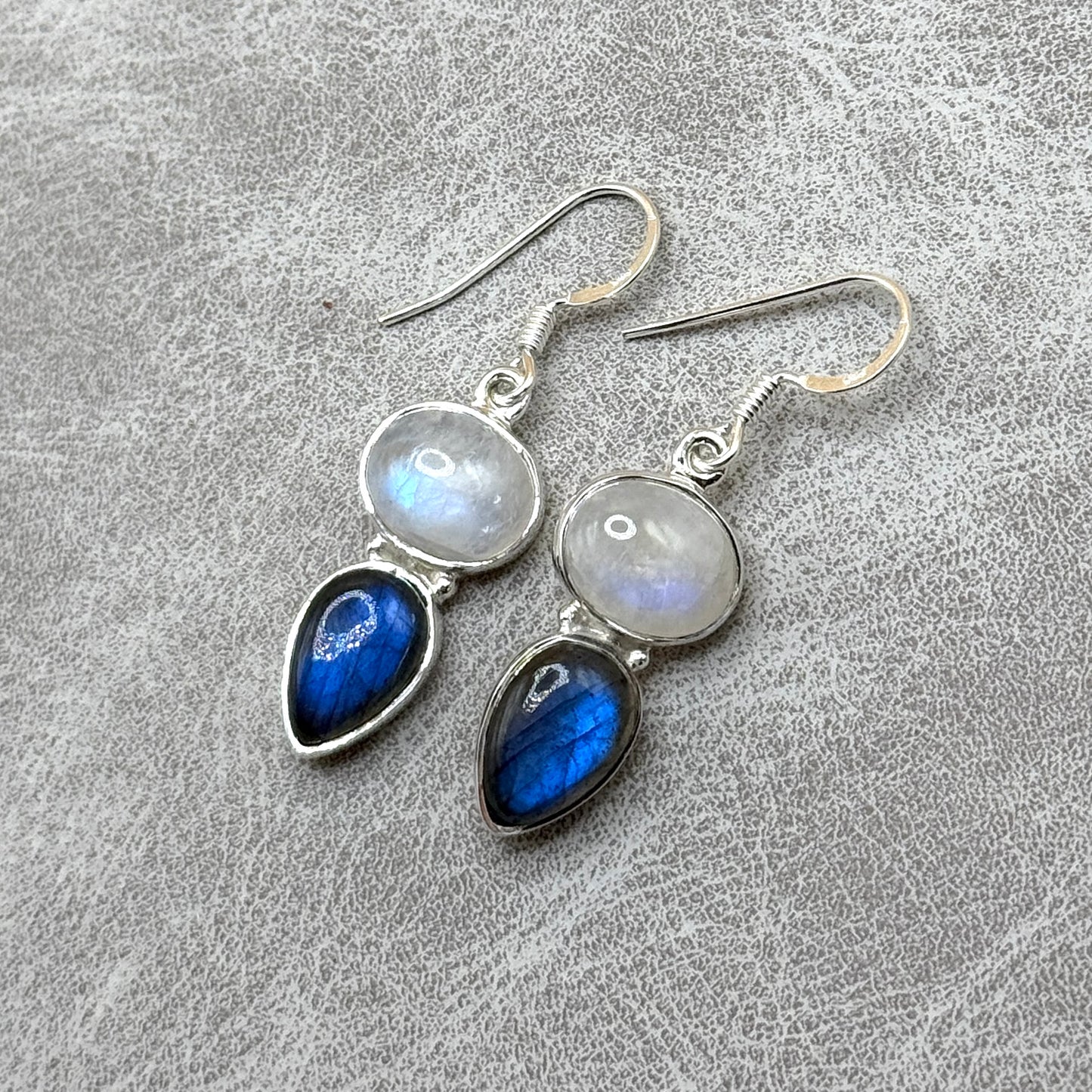 Labradorite & Moonstone Sterling Silver Combination Dangle Earrings | SPIRITUALITY | PROTECTION | DIVINE FEMININE