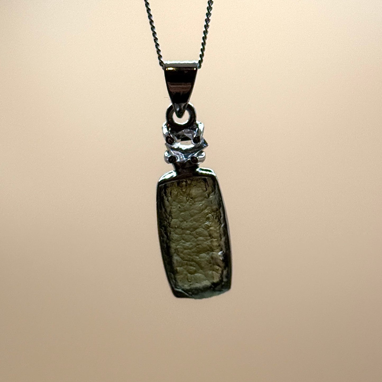 Moldavite & Herkimer Diamond Necklace Sterling Silver | TRANSFORMATIVE TEKTITE | 'STONE OF ATTUNEMENT'