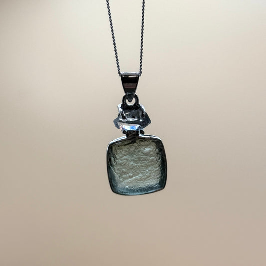 Moldavite & Herkimer Diamond Necklace Sterling Silver | TRANSFORMATIVE TEKTITE | 'STONE OF ATTUNEMENT'