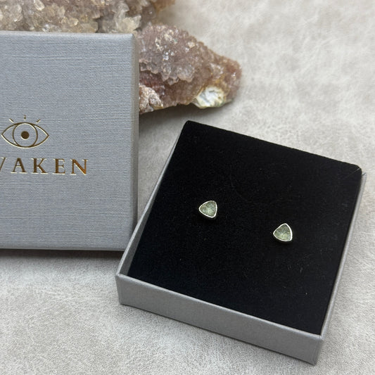 Moldavite Trillion Studs Sterling Silver | TRANSFORMATIVE TEKTITE