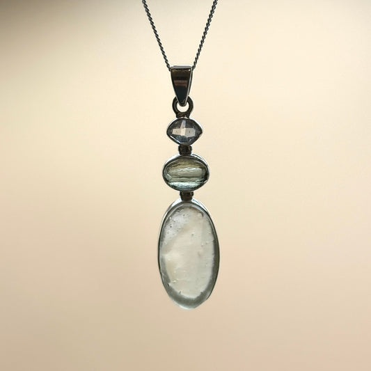 Moldavite, Herkimer Diamond & Libyan Necklace Sterling Silver | TRANSFORMATIVE TEKTITE | 'STONE OF ATTUNEMENT' | ABUNDANCE