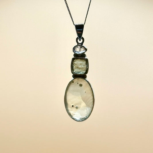 Moldavite, Herkimer Diamond & Libyan Necklace Sterling Silver | TRANSFORMATIVE TEKTITE | 'STONE OF ATTUNEMENT' | ABUNDANCE