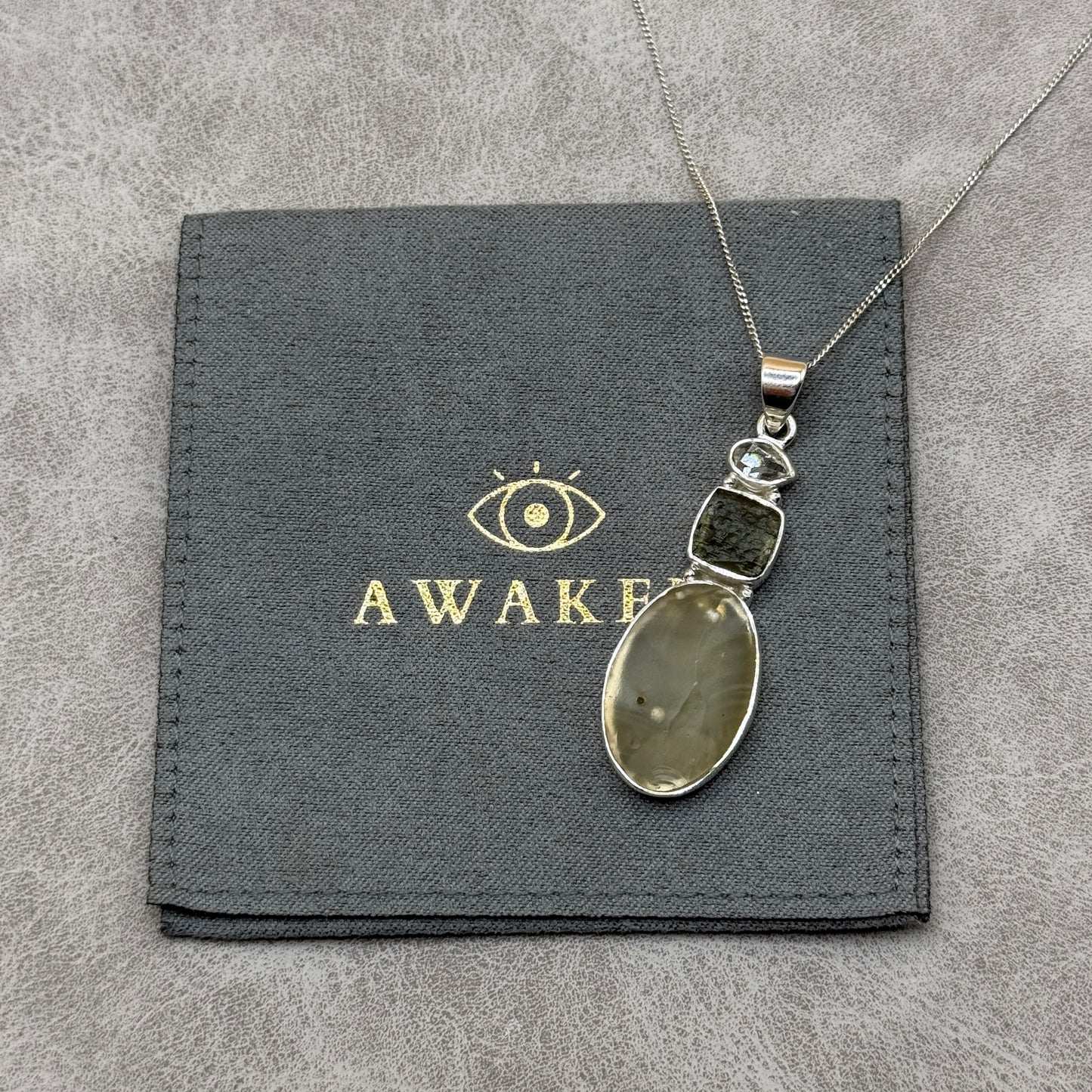 Moldavite, Herkimer Diamond & Libyan Necklace Sterling Silver | TRANSFORMATIVE TEKTITE | 'STONE OF ATTUNEMENT' | ABUNDANCE