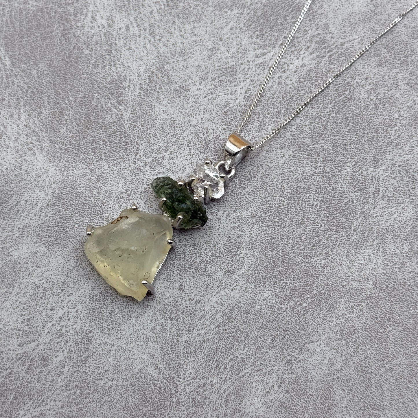 Moldavite, Herkimer Diamond & Libyan Necklace Sterling Silver | TRANSFORMATIVE TEKTITE | 'STONE OF ATTUNEMENT' | ABUNDANCE