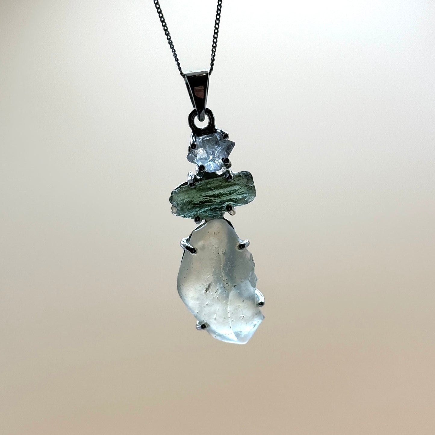 Moldavite, Herkimer Diamond & Libyan Necklace Sterling Silver | TRANSFORMATIVE TEKTITE | 'STONE OF ATTUNEMENT' | ABUNDANCE