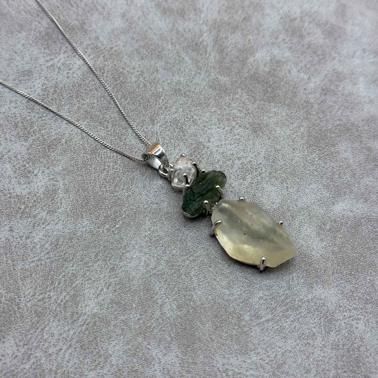 Moldavite, Herkimer Diamond & Libyan Necklace Sterling Silver | TRANSFORMATIVE TEKTITE | 'STONE OF ATTUNEMENT' | ABUNDANCE