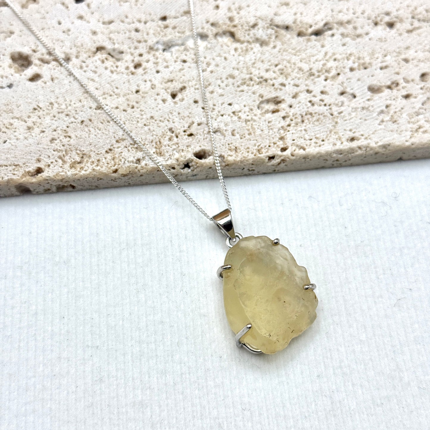 Sterling Silver 925 Libyan Desert Glass Necklace | TRANSFORMATION | ABUNDANCE | INSPIRATION