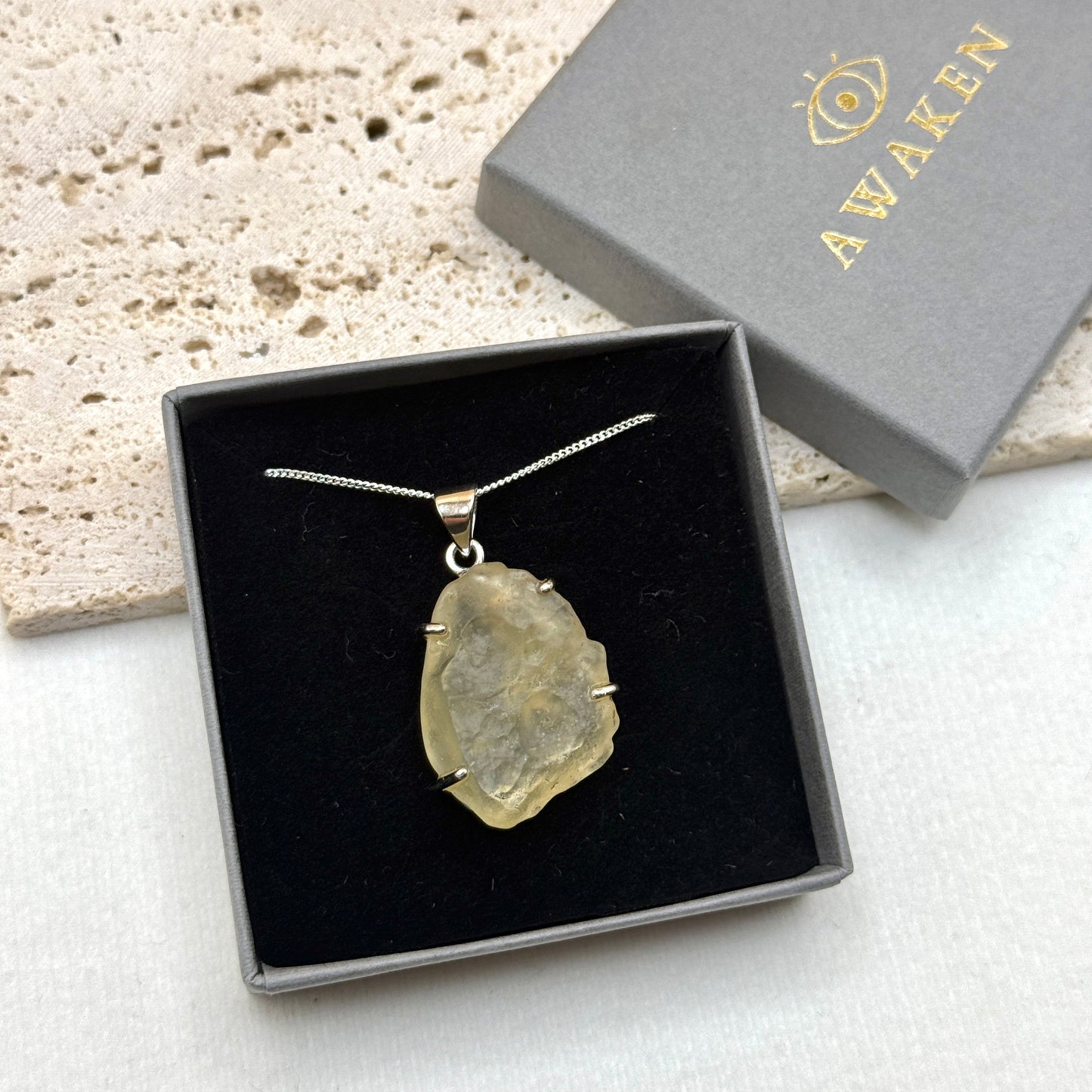 Sterling Silver 925 Libyan Desert Glass Necklace | TRANSFORMATION | ABUNDANCE | INSPIRATION