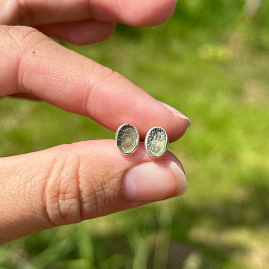 Moldavite Sterling Silver Studs Earrings | TRANSFORMATIVE TEKTITE