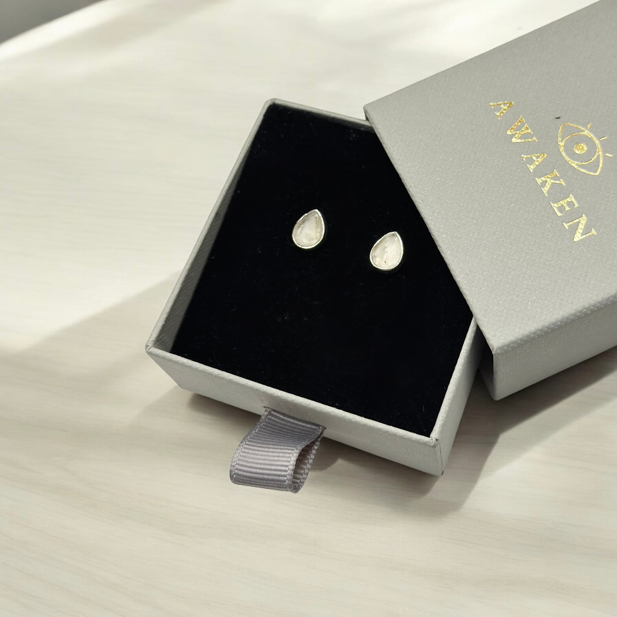 Sterling Silver 925 Libyan Desert Glass Pear Studs | TRANSFORMATION | ABUNDANCE | INSPIRATION