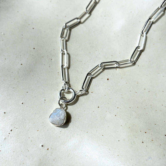 Raw Moonstone Chunky Chain Necklace Sterling Silver