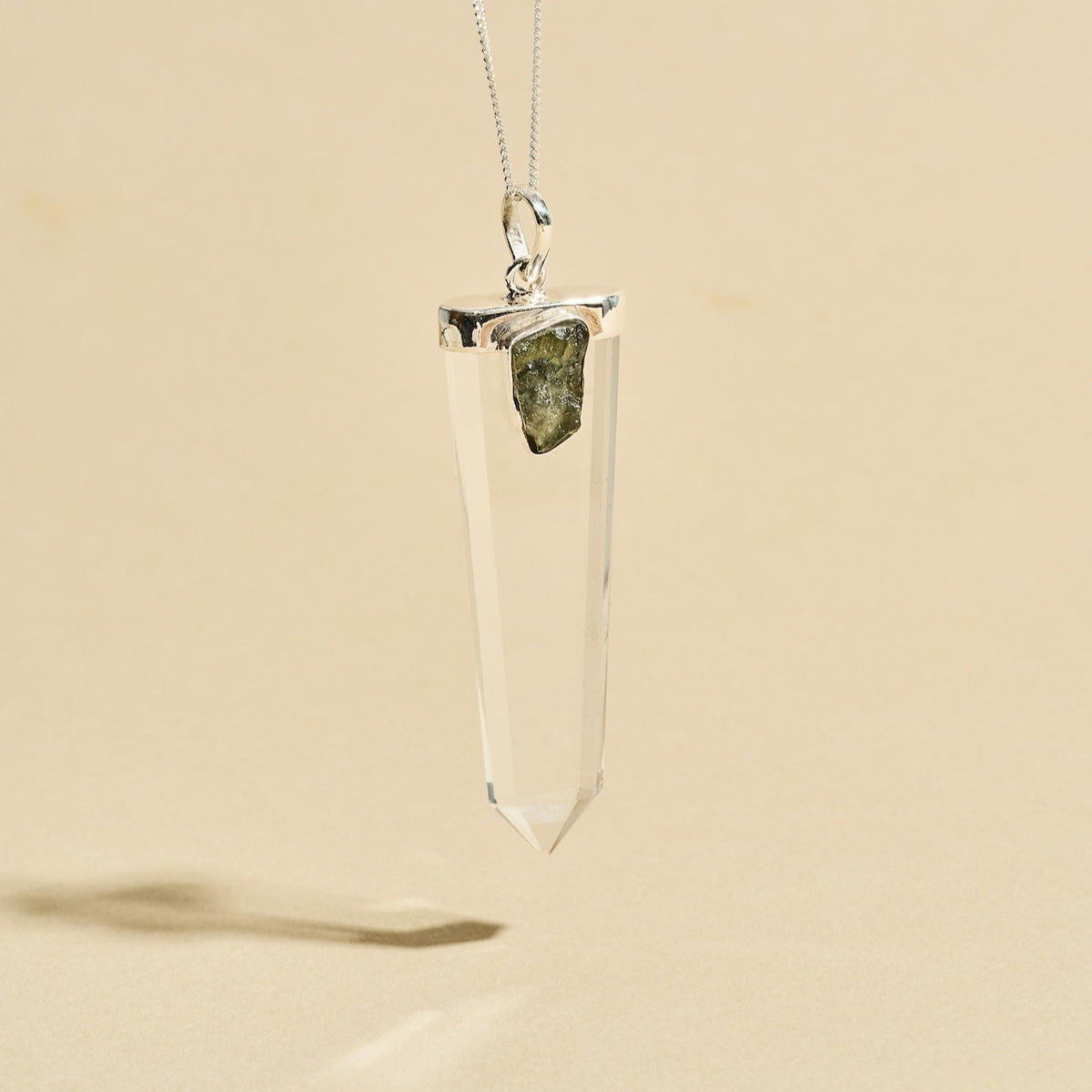 Moldavite & Clear Quartz Combination Necklace Sterling Silver | Transformation | Expansion| Growth