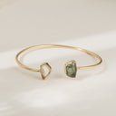 Moldavite and Herkimer Diamond Gold Bangle 