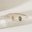 Moldavite and Herkimer Diamond Gold Bangle 