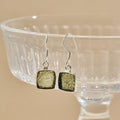 Moldavite Square Sterling Silver Drop Earrings | Transformation | Expansion | Growth