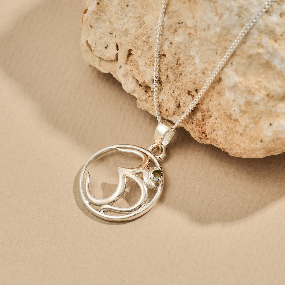 Moldavite 'Om' Faceted Necklace Sterling Silver | TRANSFORMATIVE TEKTITE