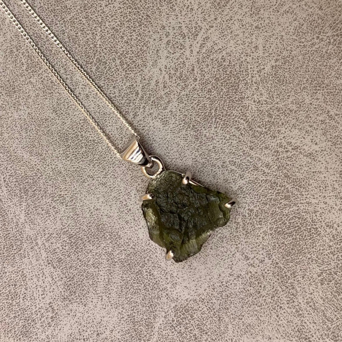 Moldavite Necklace Sterling Silver | TRANSFORMATIVE TEKTITE