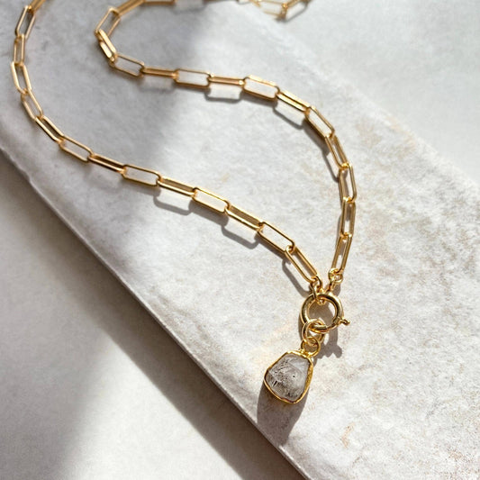 Raw Herkimer Diamond Chunky Chain Necklace Gold Plated