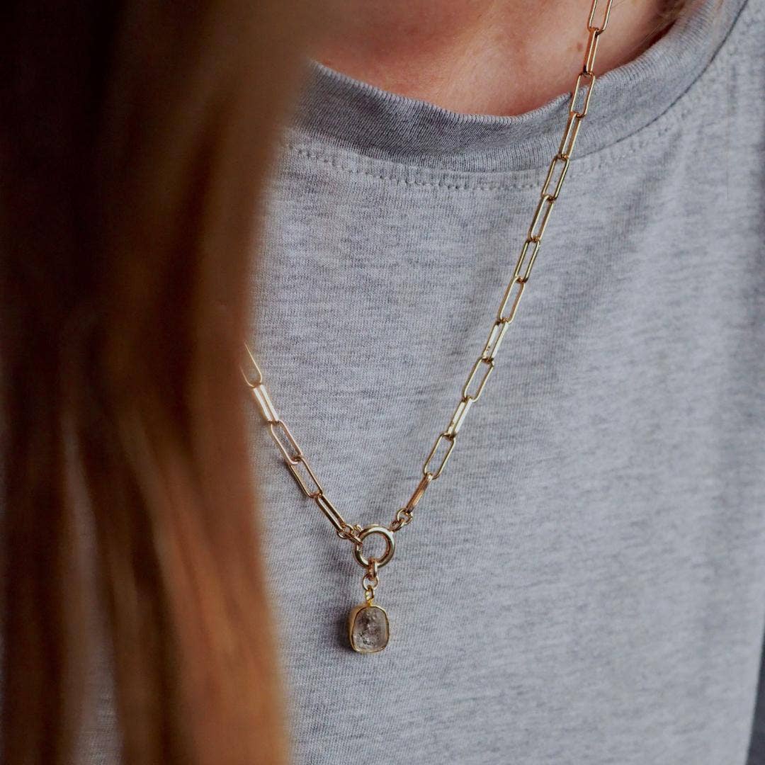 Raw Herkimer Diamond Chunky Chain Necklace Gold Plated