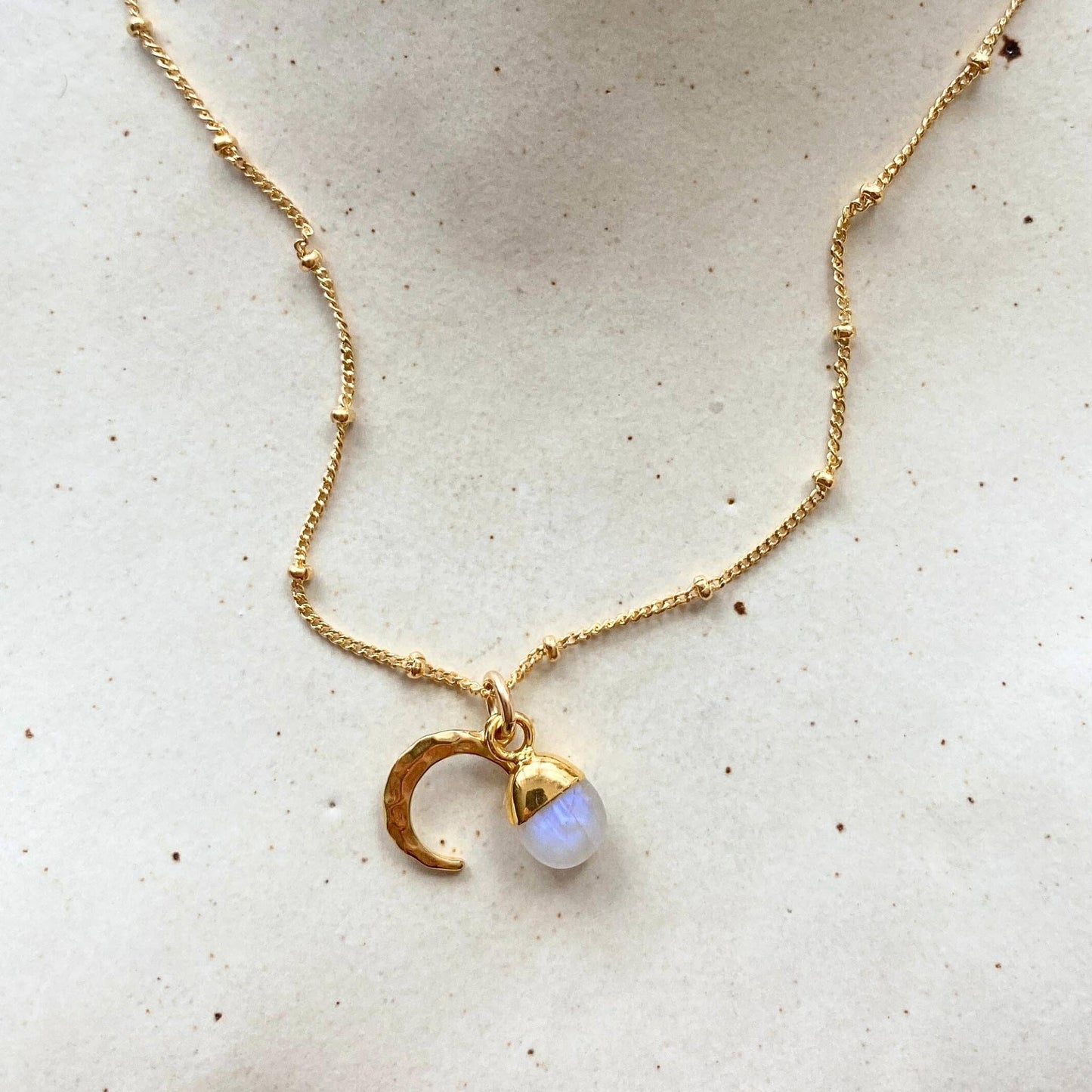 Moonstone Mini Charm Necklace 16"