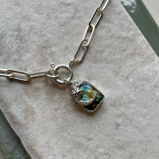 Labradorite Moon & Star Sterling Silver Chunky Chain Necklace